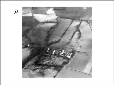 Figure 2. Aerial photograph looking across Healaugh Manor to former garden and parkland features overlying medieval ridge and furrow ploughing.