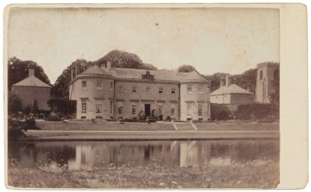 Figure 13. Carte de visite showing the east front of Kirkby Hall and St Mary’s church tower from across the lake, undated, c. 1860s-1870s.
