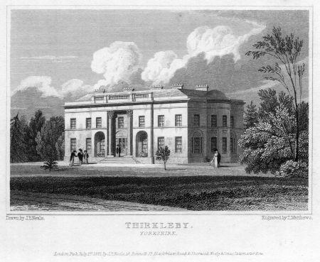 Figure 7. Thirkleby Hall seen from the south in the early 19th century, as published in Neale & Moule, 1822.