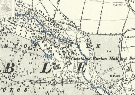 Historic map showing house and surrounding landscape