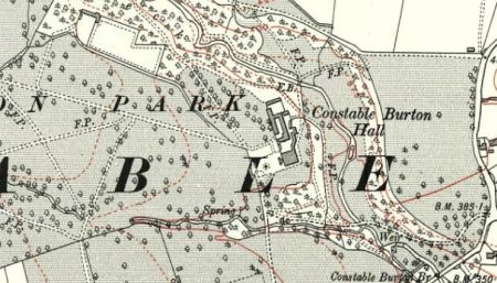 Historic map showing house and surrounding landscape