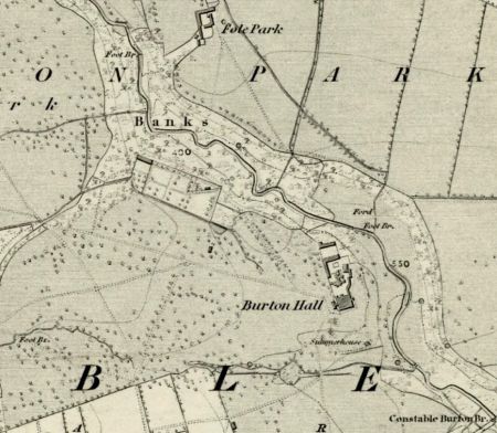 Extract from an historic map showing location of house and surrounding landscape