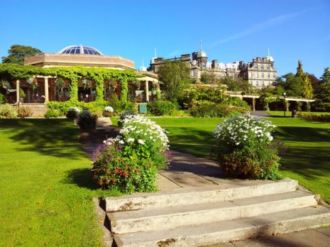 A view of Valley Gardens, Harrogate showing the steps up to the Sun Pavilion